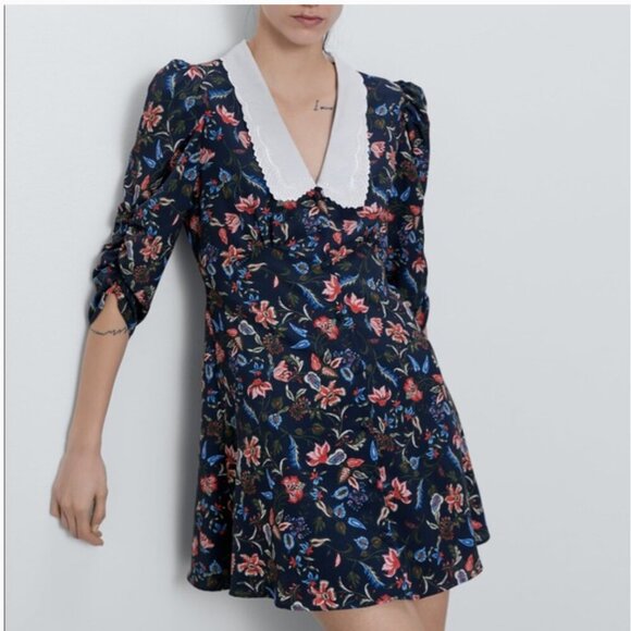 Zara Dresses & Skirts - Zara Embroidered Collar Print Dress Size M NEW WITH TAG!